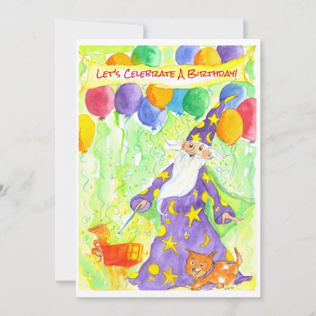 Wizard Magic Balloons Birthday Party Invitation (Front)