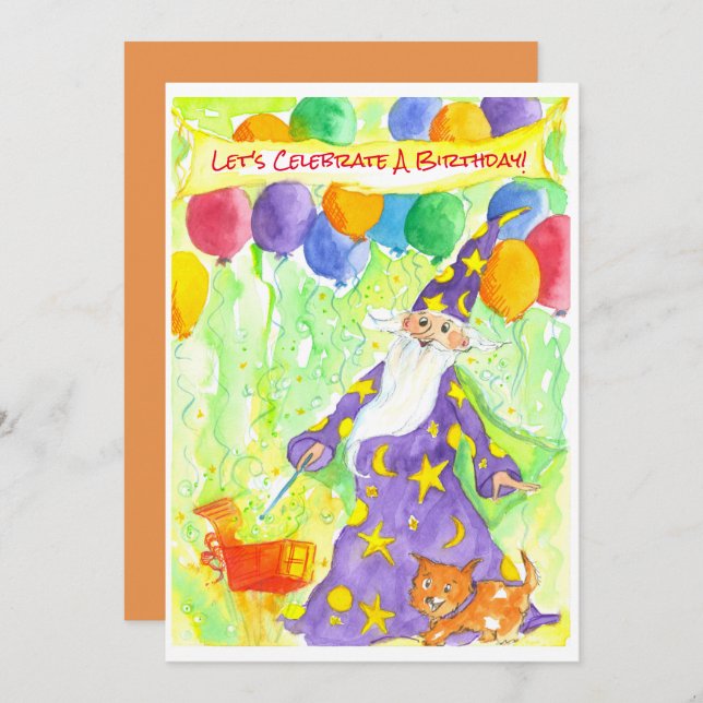 Wizard Magic Balloons Birthday Party Invitation (Front/Back)