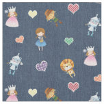 Wizard of Oz and Gingham Hearts on Blue Denim Fabric