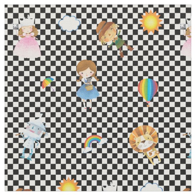 Wizard of Oz Characters on Black/White Checkered Fabric (Close Up)