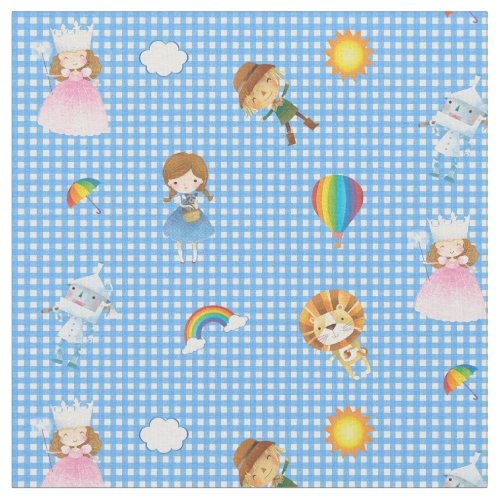 Wizard of Oz Characters on Blue and White Gingham Fabric