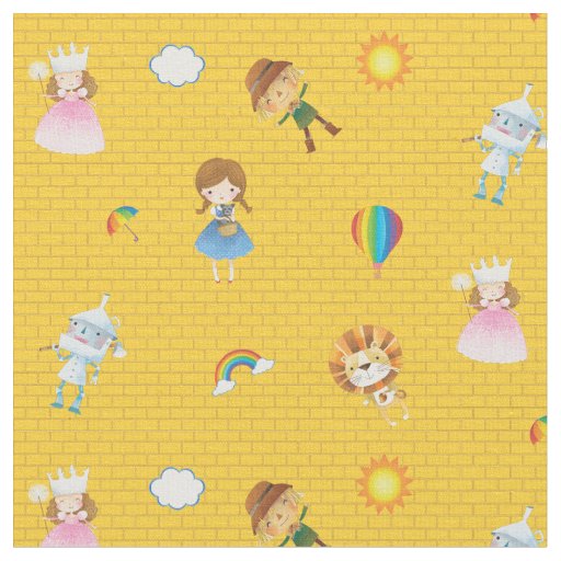 Wizard of Oz Characters on yellow brick road Fabric