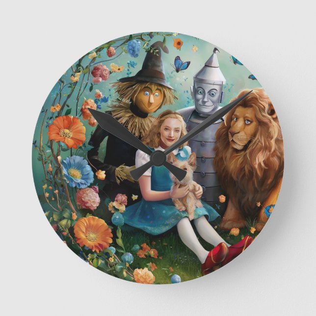Wizard Of Oz - Dorothy, Tinman, Scarecrow & Lion Round Clock (Front)