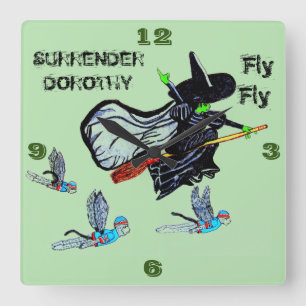 WIZARD OF OZ FLYING WITCH SQUARE WALL CLOCK
