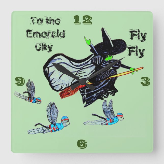 WIZARD OF OZ FLYING WITCH SQUARE WALL CLOCK (Front)