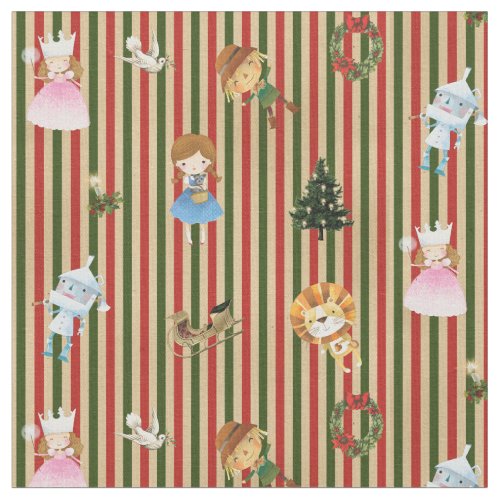 Wizard of Oz on Christmas redgreencream striped Fabric