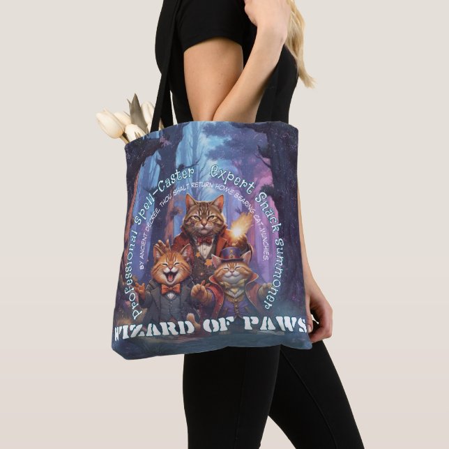 Wizard of Paws Fantasy Cat Lover Tote Bag (Close Up)