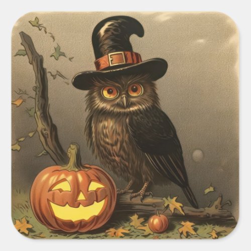 Wizard Owl and Pumpkin Lantern Halloween Sticker