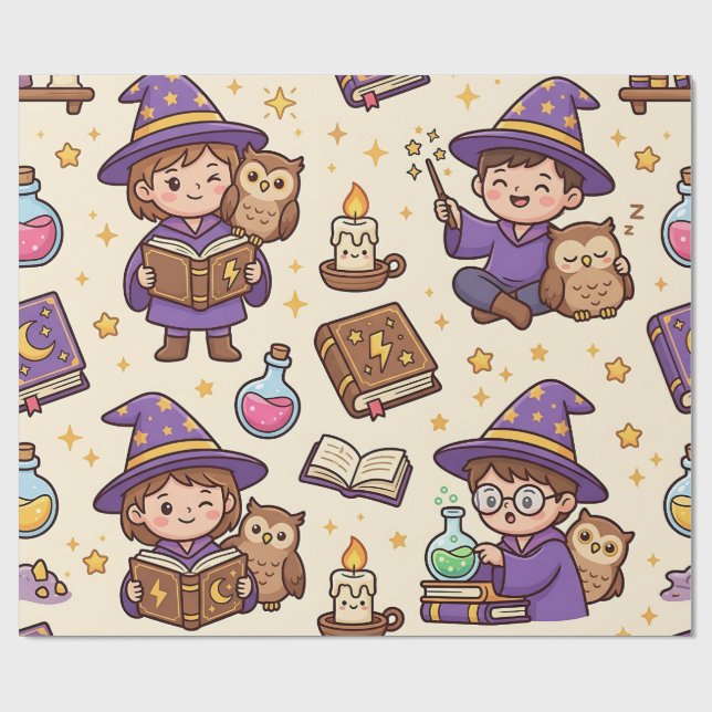 Wizard Owl Fantasy Wrapping Paper (Flat)