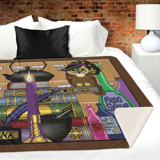 Wizard Owl Potions Shelf Books Fantasy Sherpa Blanket (Creator Uploaded)