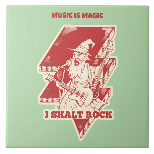 Wizard playing guitar ceramic tile (Front)