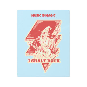 Wizard playing guitar metal print