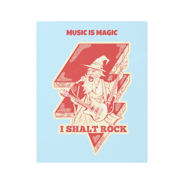 Wizard playing guitar metal print (Front)
