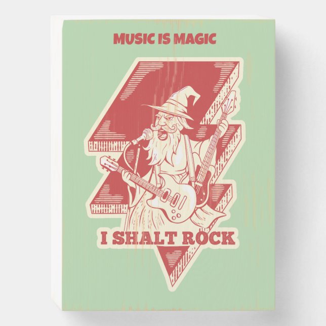 Wizard playing guitar wooden box sign (Front Vertical)