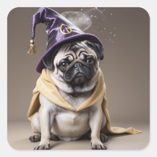 Wizard Pug Square Sticker