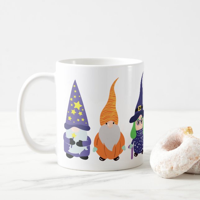 Wizard Pumpkin Witch Halloween Gnomes Coffee Mug (With Donut)