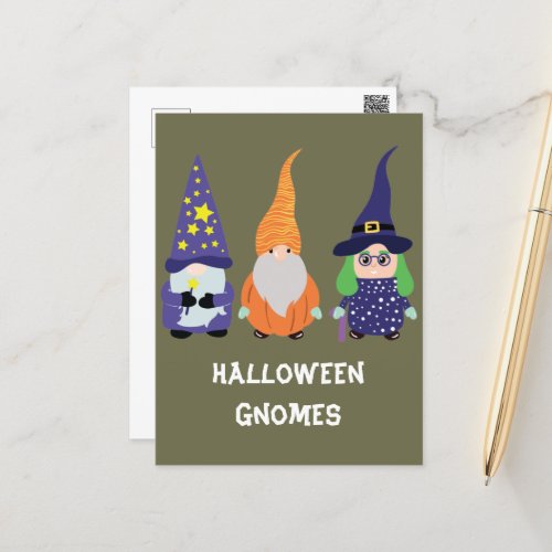 Wizard Pumpkin Witch Halloween Gnomes Holiday Postcard