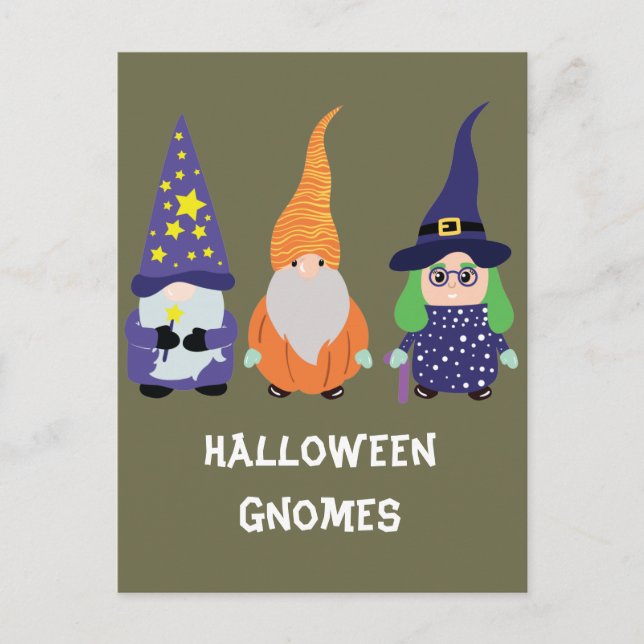 Wizard Pumpkin Witch Halloween Gnomes Holiday Postcard (Front)