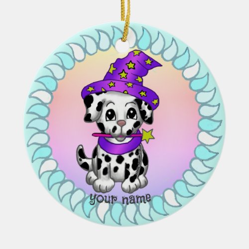 Wizard Puppy custom name  Ceramic Ornament