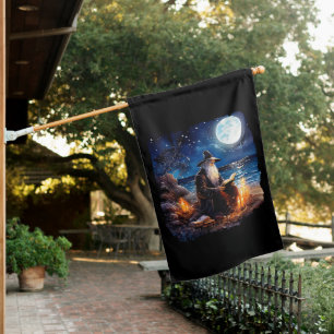 Wizard reading a Book - Wicca Halloween 1 House Flag