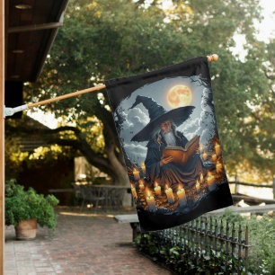 Wizard reading a Book - Wicca Halloween 2 House Flag