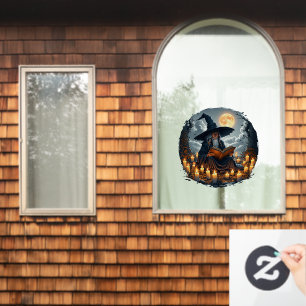 Wizard reading a Book - Wicca Halloween 2 Window Cling