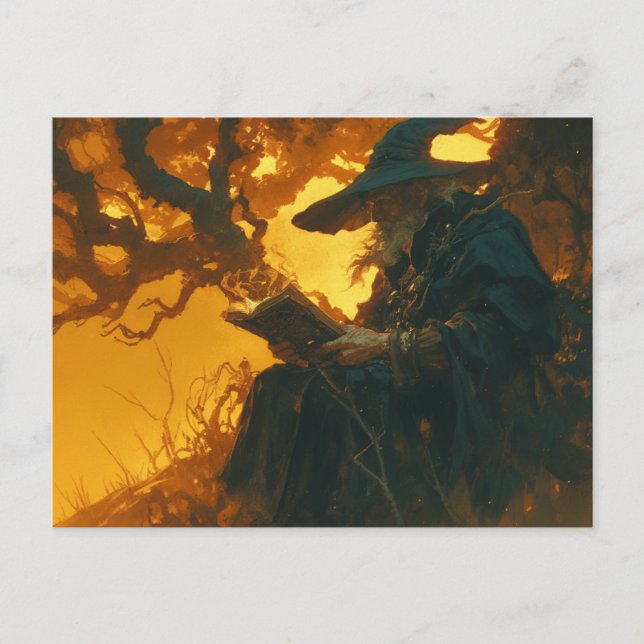 Wizard Reading under a Tree postcard (Front)