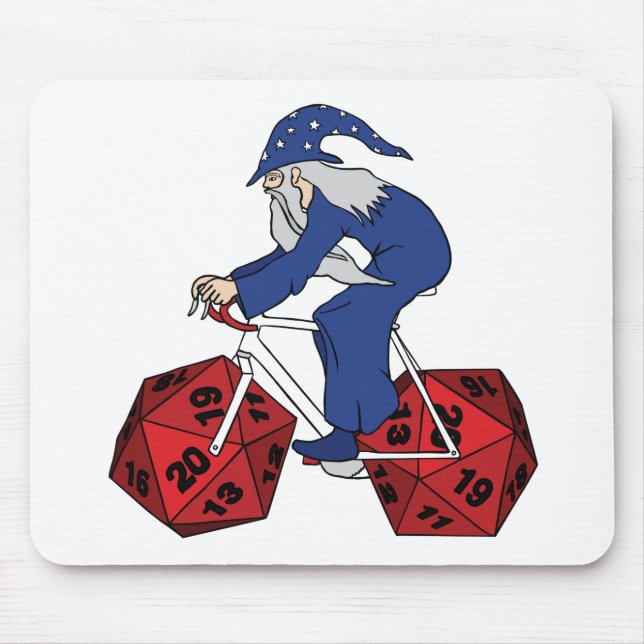 Wizard Riding Bike With 20 Sided Dice Wheels Mouse Pad (Front)
