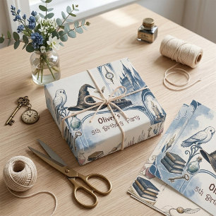 Wizard School Storybook Magical Owl Birthday Party Wrapping Paper Sheets