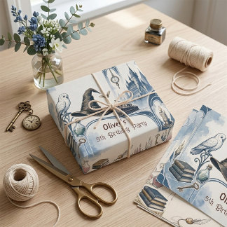 Wizard School Storybook Magical Owl Birthday Party Wrapping Paper Sheets
