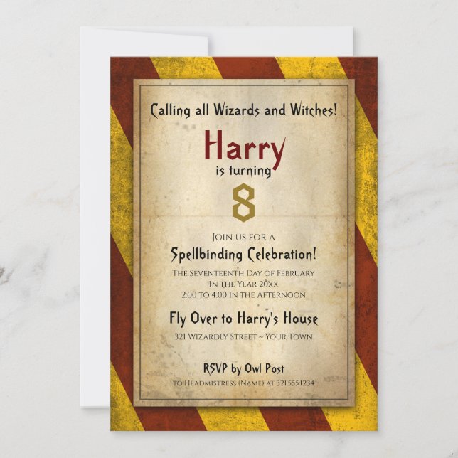 Wizard School Themed Birthday Party Invitation (Front)