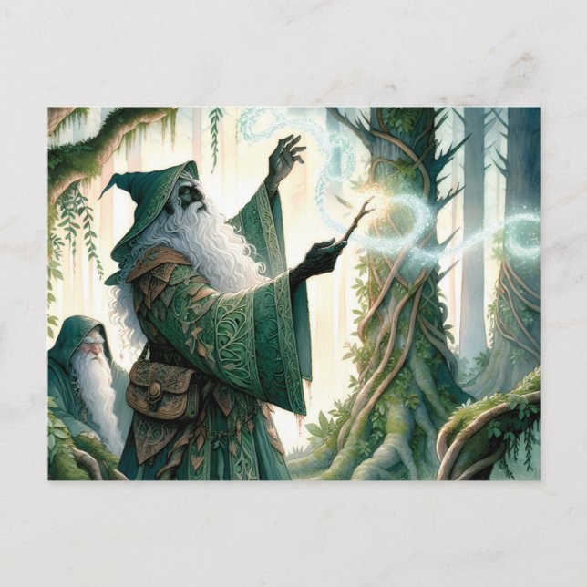 Wizard Showing a New Spell to His Friend Postcard (Front)