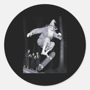 Wizard Skateboarding Funny Meme Skater Halloween G Classic Round Sticker