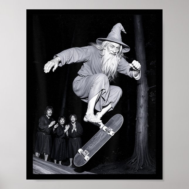 Wizard Skateboarding Funny Meme Skater Halloween G Poster (Front)
