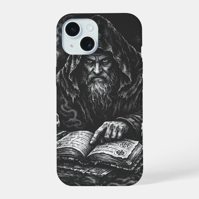 Wizard Studying the Grimoire — by BurnsInHell Iphone Case (Back)
