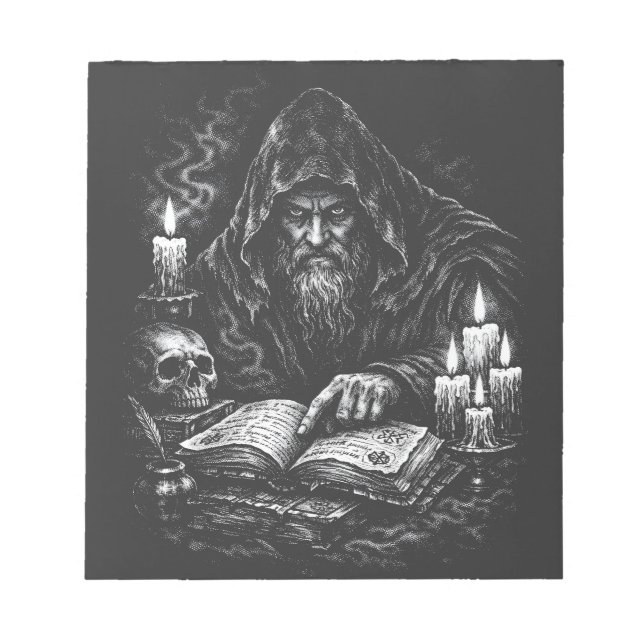 Wizard Studying the Grimoire — by BurnsInHell Notepad (Front)