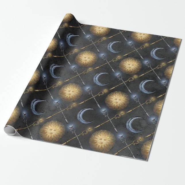 Wizard Sun and Moon Wrapping Paper (Unrolled)