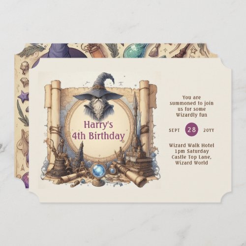 Wizard Theme Party Magical Vintage Wands Hats Invitation