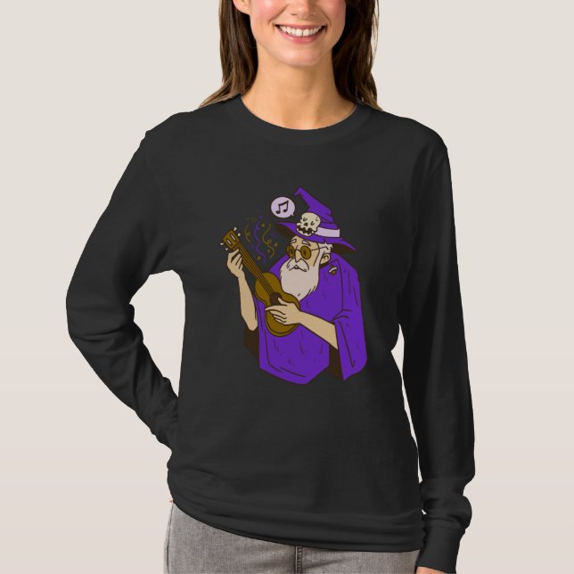 wizard ukulele witch music playing guitar T-Shirt (Front)