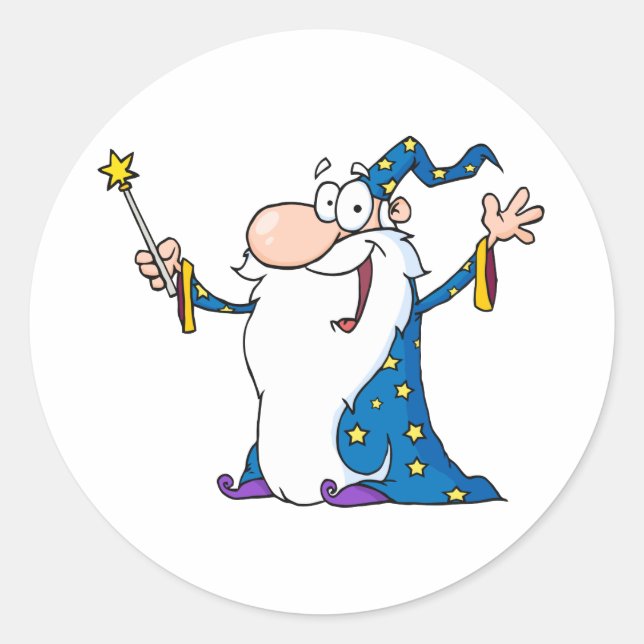 Wizard Waving And Cape Holding A Magic Wand Classic Round Sticker (Front)