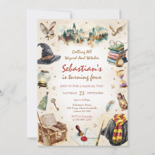Wizard Witches Magical School Wizardry Birthday Invitation