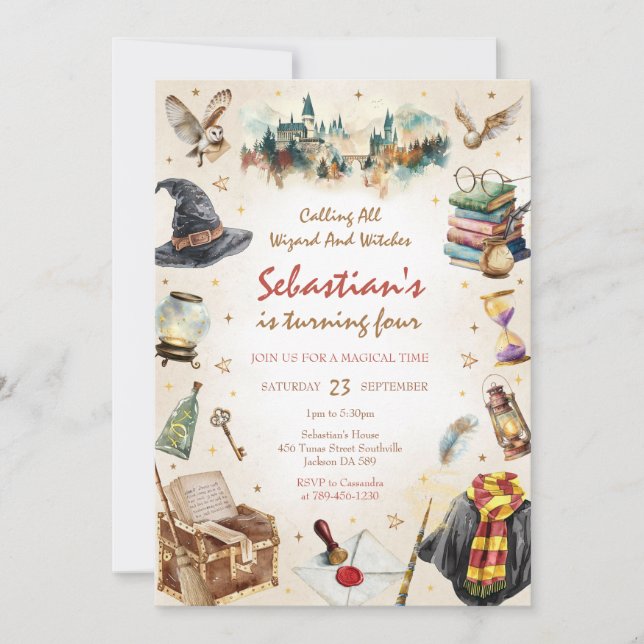 Wizard Witches Magical School Wizardry Birthday Invitation (Front)