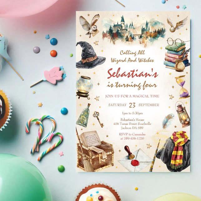 Wizard Witches Magical School Wizardry Birthday Invitation (Creator Uploaded)