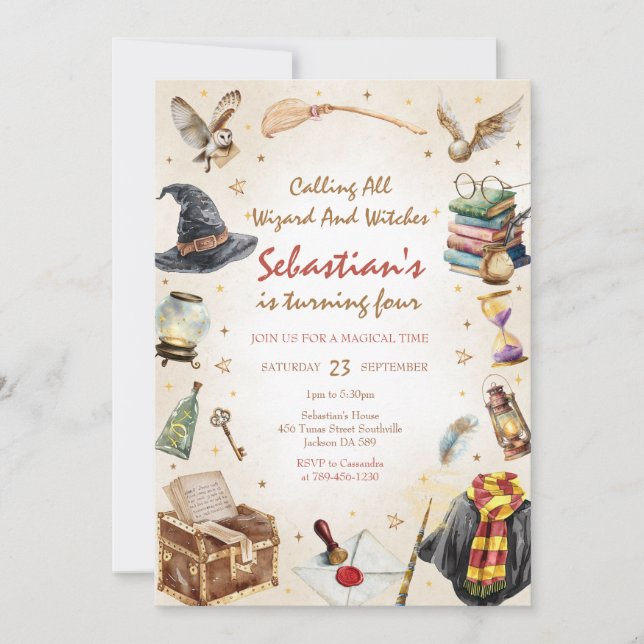 Wizard Witches Magical School Wizardry Birthday Invitation (Front)