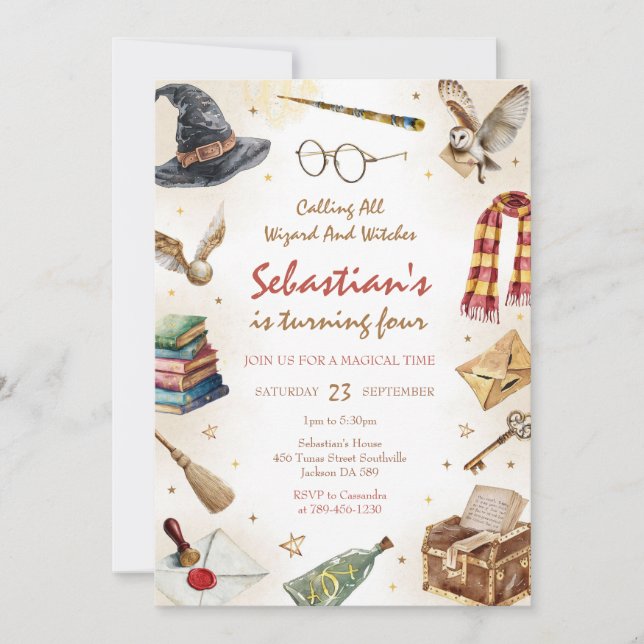 Wizard Witches Magical School Wizardry Birthday Invitation (Front)