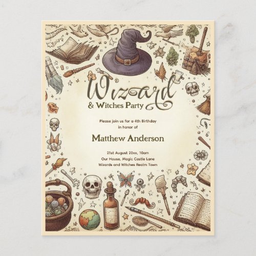 Wizard Witches Party Magical Wands Hats Vintage Flyer