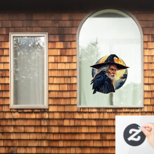 Wizard with a Raven - Halloween Fan Fun 2 Window Cling