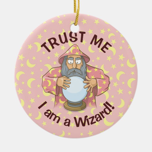 Wizard with Ball Ceramic Ornament (Front)