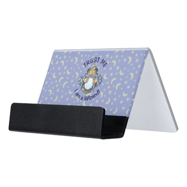 Wizard with Ball Desk Business Card Holder (Angled Front)