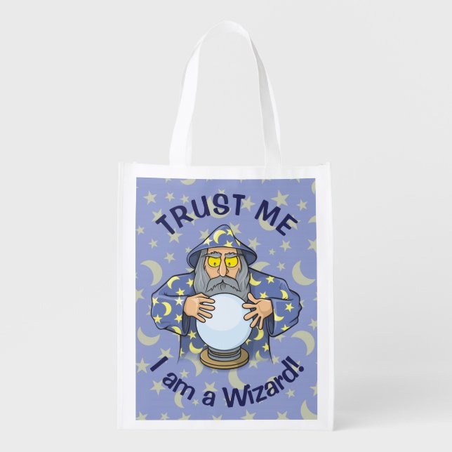 Wizard with Ball Reusable Grocery Bag (Front)